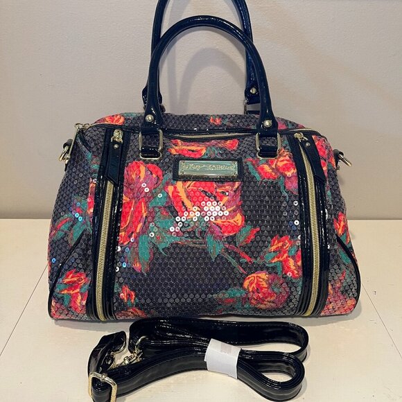 Betsey Johnson Handbags - Like New Betsey Johnson Black Floral Sequin Satchel/Crossbody Bag